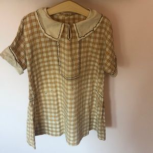 Antique girls cotton plaid dress farm play